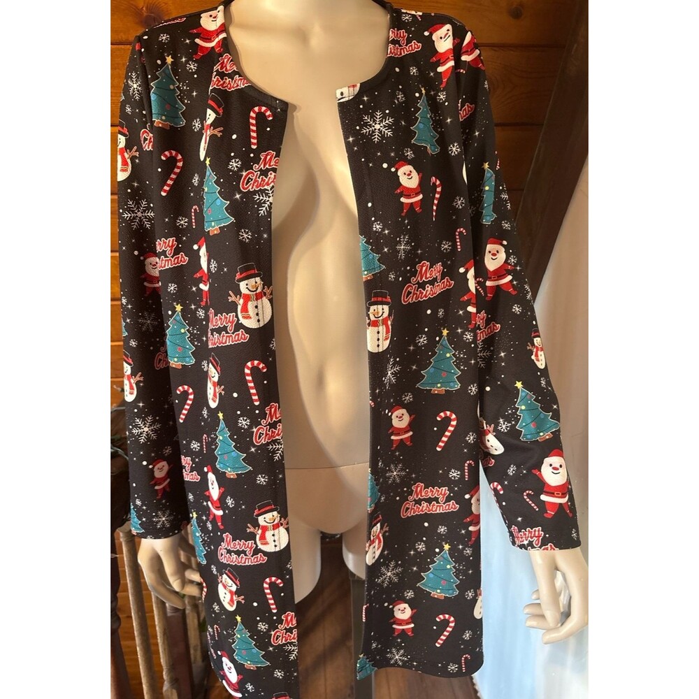 EMERY ROSE Womens XL Christmas Cardigan Santa Snowman Tree Ugly? Holiday Duster